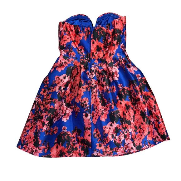 New B. Darlin Strapless Sweetheart Red Blue Floral Print Mini Dress Juniors 5/6 - Picture 7 of 10